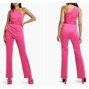 River Island Pink One Shoulder Belted Sleeveless Flare Leg Jumpsuit